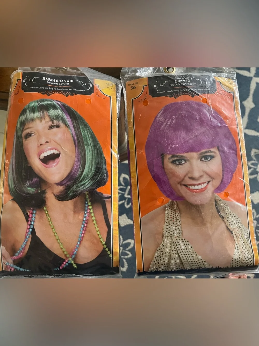 Mardi Gras & Bob Women’s Costume Wigs - Green/Purple and Purple 2 wigs